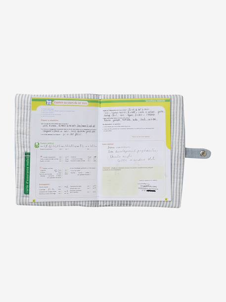 Protège carnet de santé bleu grisé+imprimé coeurs+rayé green forest - vertbaudet enfant 