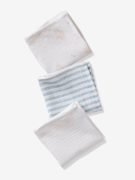 Pack of 3 cotton muslin squares IN THE CLOUDS printed white - vertbaudet enfant 