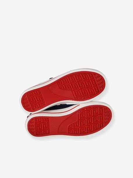 Synthetic trainers with touch 'n' close fastening for children ecru+navy blue - vertbaudet enfant 