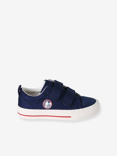 Boys' synthetic trainers with touch 'n' close fastening ecru+navy blue - vertbaudet enfant 