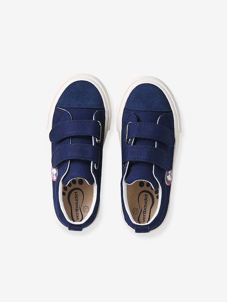 Boys' synthetic trainers with touch 'n' close fastening ecru+navy blue - vertbaudet enfant 
