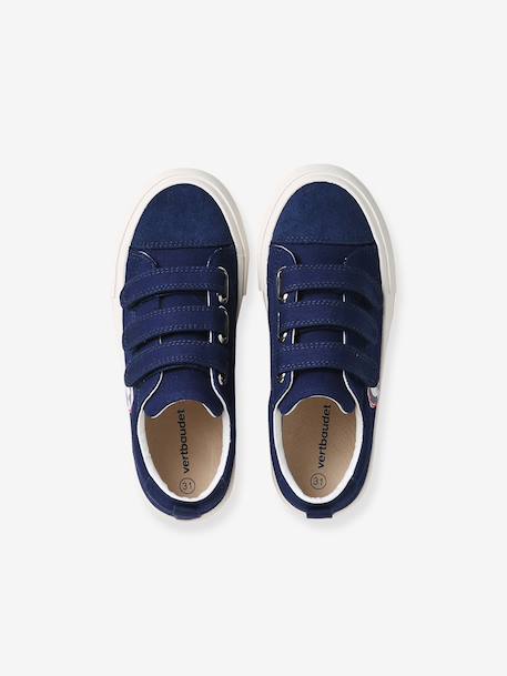 Synthetic trainers with touch 'n' close fastening for children ecru+navy blue - vertbaudet enfant 