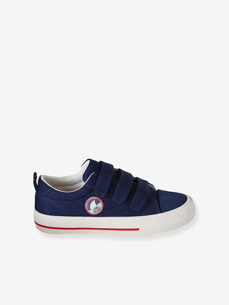Synthetic trainers with touch 'n' close fastening for children ecru+navy blue - vertbaudet enfant 