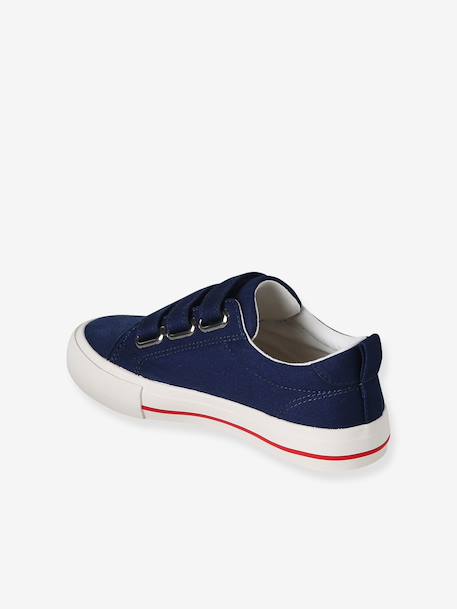 Synthetic trainers with touch 'n' close fastening for children ecru+navy blue - vertbaudet enfant 