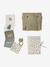 8-piece baby gift set: 1 rattle, 1 travel changing mat, 5 wipes, 1 pouch ochre+printed green+printed white - vertbaudet enfant 