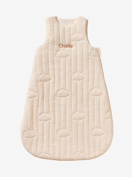 Customisable organic muslin sleeveless baby sleeping bag IN THE CLOUDS ecru - vertbaudet enfant 