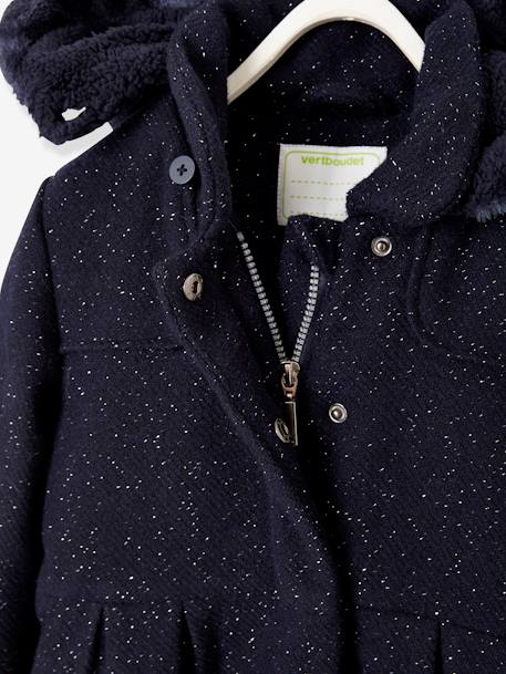 Manteau à capuche fille drap de laine MARINE GRISE+VIOLINE - vertbaudet enfant 