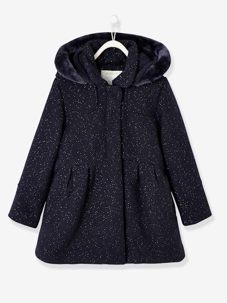 Manteau à capuche fille drap de laine MARINE GRISE+VIOLINE - vertbaudet enfant 