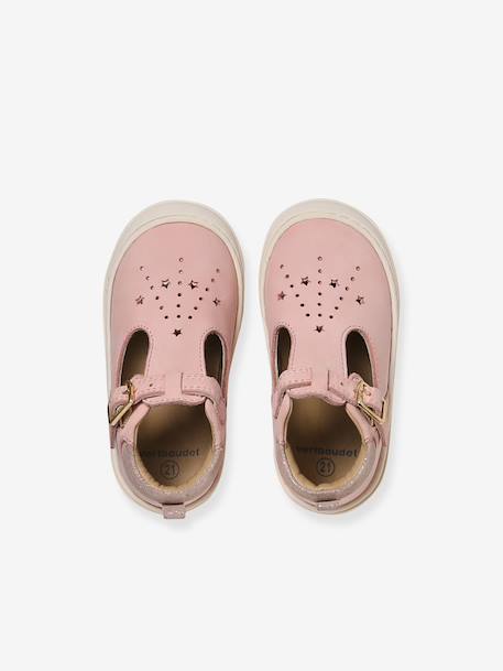Soft Leather Pram Shoes for Babies, Designed for Crawling gold+rose - vertbaudet enfant 