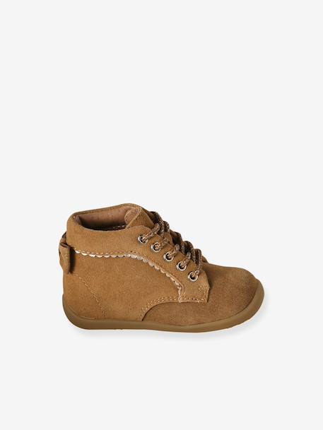 Lace-Up Soft Leather Boots for Babies, Designed for First Steps 6509+camel+iridescent beige - vertbaudet enfant 
