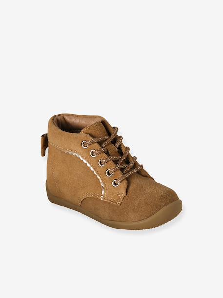 Lace-Up Soft Leather Boots for Babies, Designed for First Steps 6509+camel+iridescent beige - vertbaudet enfant 