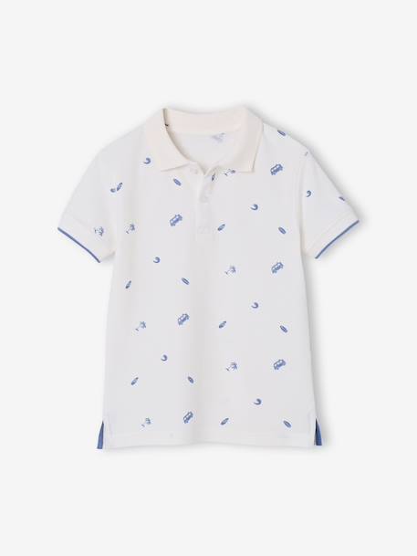 Polo garçon imprimé manches courtes écru+kaki - vertbaudet enfant 