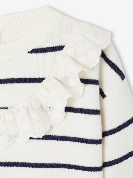 Striped Jumper with Frill Detail for Girls striped navy blue - vertbaudet enfant 