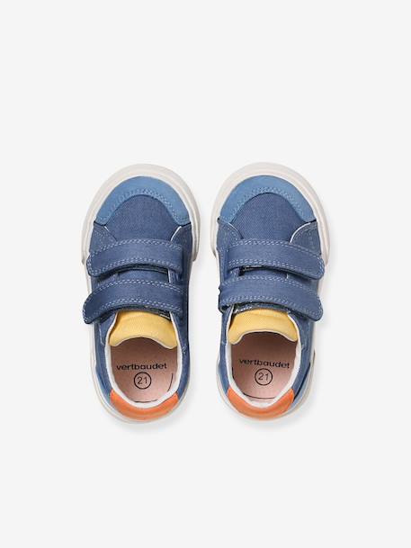 Synthetic trainers with touch 'n' close fastening for babies printed beige+set blue - vertbaudet enfant 