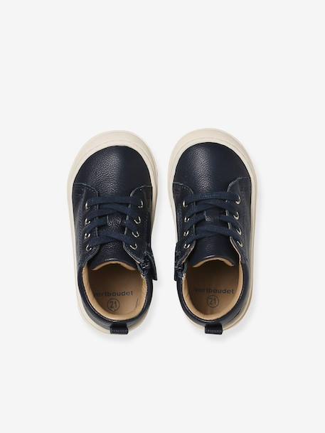 Soft Leather Lace-Up Boots, Designed for First Steps blue+camel+khaki+navy blue+set blue - vertbaudet enfant 