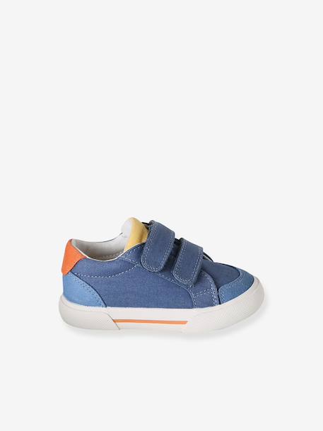 Synthetic trainers with touch 'n' close fastening for babies printed beige+set blue - vertbaudet enfant 
