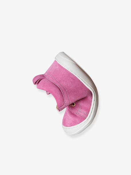 Soft leather lace-up ankle boots for baby's first steps brown+fuchsia+rose - vertbaudet enfant 