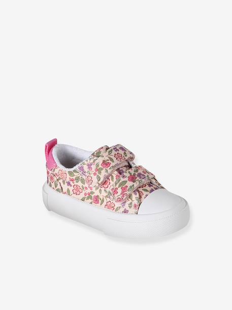 Striped Trainers with Hook-&-Loop Straps printed pink+striped blue - vertbaudet enfant 