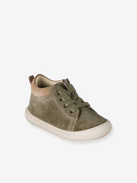 Soft Leather Lace-Up Boots, Designed for First Steps blue+camel+khaki+navy blue+set blue - vertbaudet enfant 
