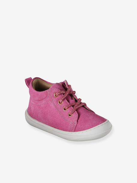 Soft leather lace-up ankle boots for baby's first steps brown+fuchsia+rose - vertbaudet enfant 