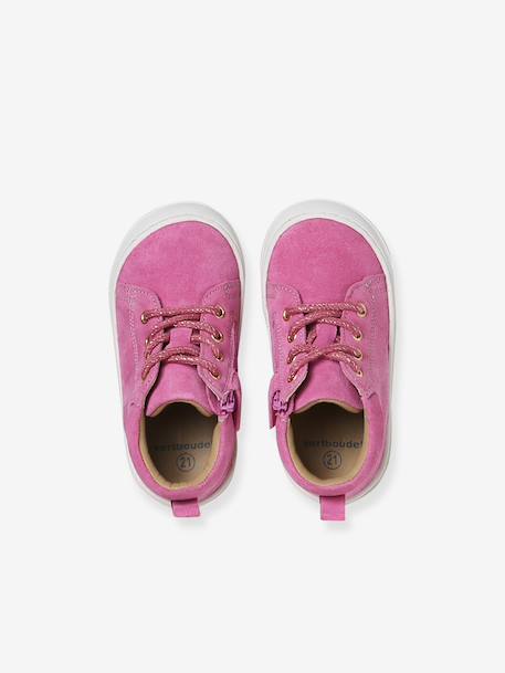 Soft leather lace-up ankle boots for baby's first steps brown+fuchsia+rose - vertbaudet enfant 