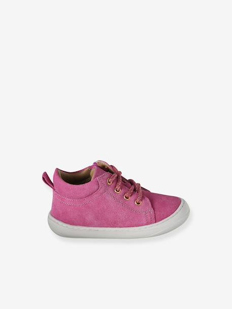 Soft leather lace-up ankle boots for baby's first steps brown+fuchsia+rose - vertbaudet enfant 