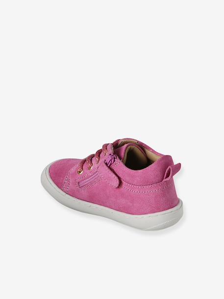 Soft leather lace-up ankle boots for baby's first steps brown+fuchsia+rose - vertbaudet enfant 