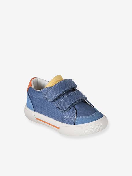 Synthetic trainers with touch 'n' close fastening for babies printed beige+set blue - vertbaudet enfant 