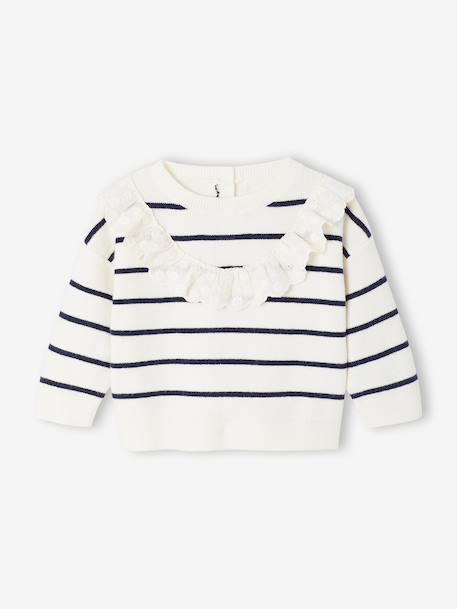 Striped Jumper with Frill Detail for Girls striped navy blue - vertbaudet enfant 
