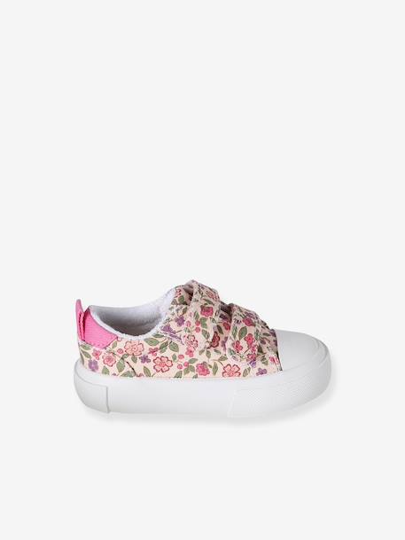 Striped Trainers with Hook-&-Loop Straps printed pink+striped blue - vertbaudet enfant 