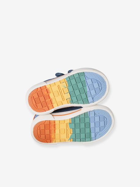 Synthetic trainers with touch 'n' close fastening for babies printed beige+set blue - vertbaudet enfant 