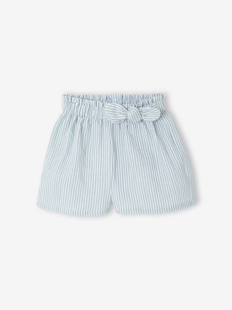Girls' cotton gauze shorts striped blue - vertbaudet enfant 