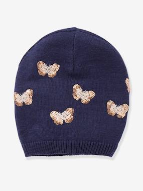 Girls-Accessories-Winter Hats, Scarves, Gloves & Mittens-Beanie with Sequinned Butterflies, for Girls