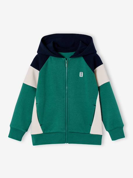 Zipped hooded sweatshirt for boys with colour block design green+medium blue+ochre - vertbaudet enfant 