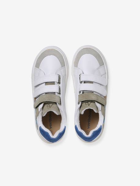 Trainers with Leather Hook-&-Loop Straps for Children ecru+set white - vertbaudet enfant 