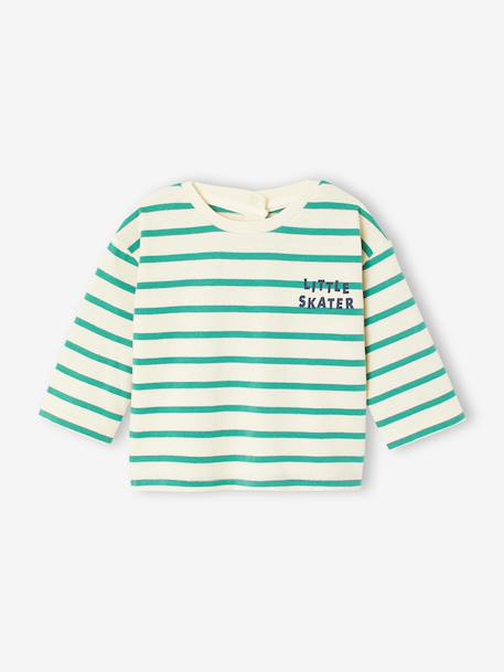 Organic Cotton T-Shirt with Press Studs on the Back, for Babies red+striped green - vertbaudet enfant 