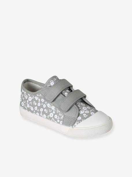Girls' synthetic trainers with touch 'n' close fastening printed pink+sage green - vertbaudet enfant 
