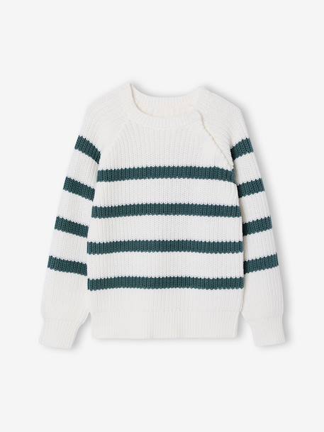 Pull garçon rayé bleu moyen+caramel+écru+encre+vert sauge - vertbaudet enfant 