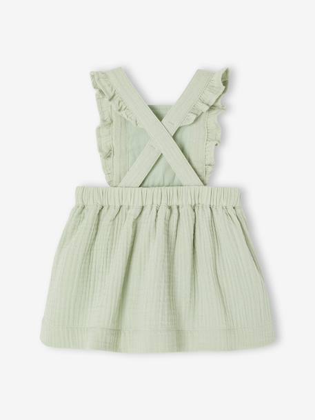 Robe bébé en gaze de coton bretelles à volants vert d'eau+vieux rose - vertbaudet enfant 