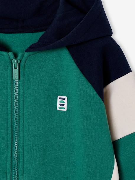 Zipped hooded sweatshirt for boys with colour block design green+medium blue+ochre - vertbaudet enfant 