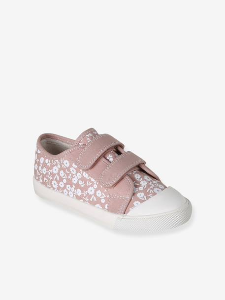 Girls' synthetic trainers with touch 'n' close fastening printed pink+sage green - vertbaudet enfant 