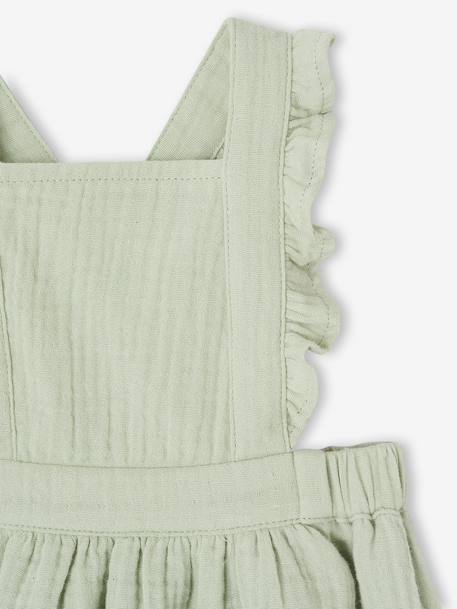 Robe bébé en gaze de coton bretelles à volants vert d'eau+vieux rose - vertbaudet enfant 