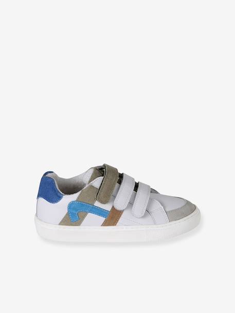 Trainers with Leather Hook-&-Loop Straps for Children ecru+set white - vertbaudet enfant 