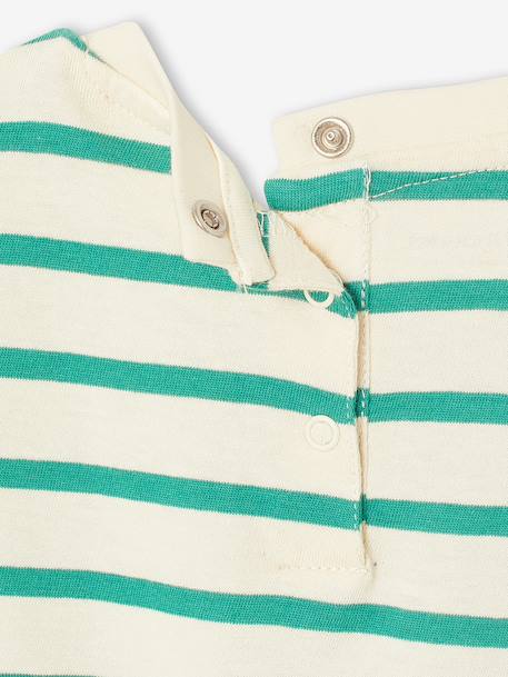 Organic Cotton T-Shirt with Press Studs on the Back, for Babies red+striped green - vertbaudet enfant 