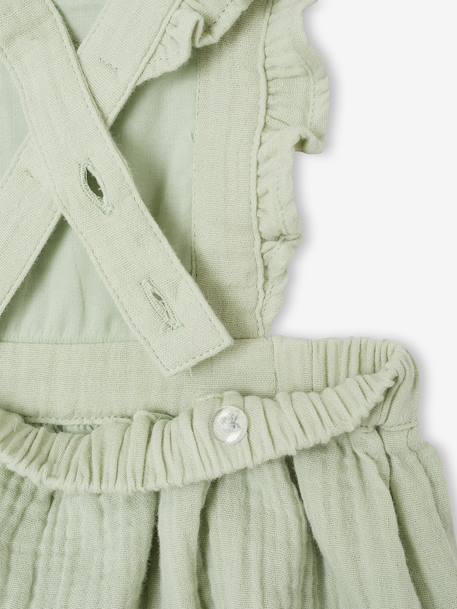 Robe bébé en gaze de coton bretelles à volants vert d'eau+vieux rose - vertbaudet enfant 
