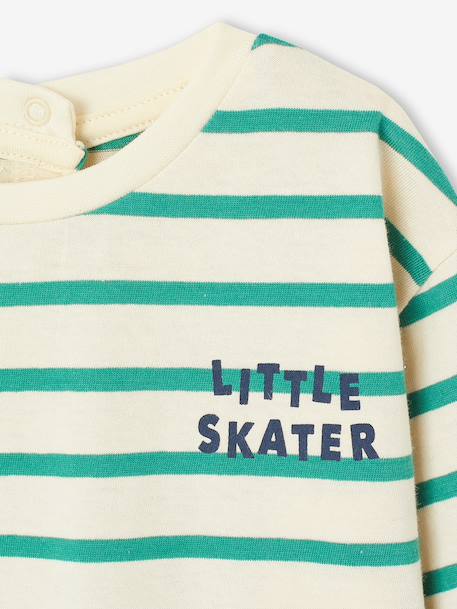 Organic Cotton T-Shirt with Press Studs on the Back, for Babies red+striped green - vertbaudet enfant 