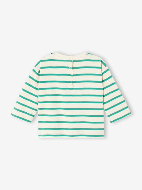 Organic Cotton T-Shirt with Press Studs on the Back, for Babies red+striped green - vertbaudet enfant 