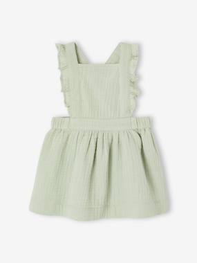 Baby-Dresses & Skirts-Dungaree Dress in Cotton Gauze, for Babies