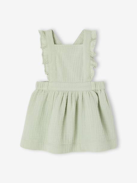 Robe bébé en gaze de coton bretelles à volants vert d'eau+vieux rose - vertbaudet enfant 