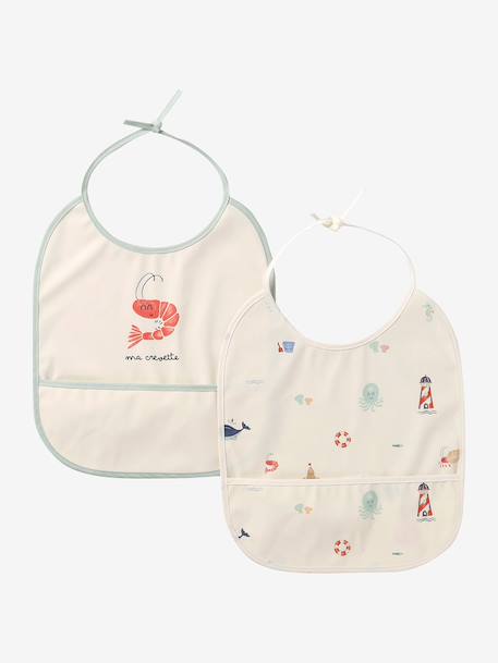 Pack of 2 plasticised baby bibs printed white - vertbaudet enfant 